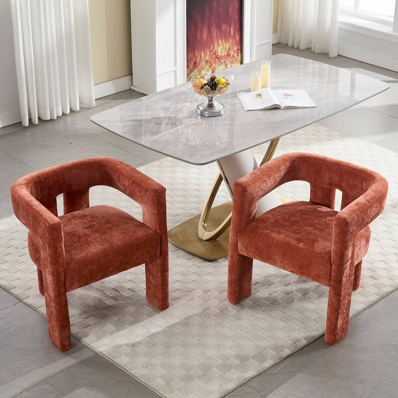 Chenille Barrel Chair Set of 2 with Wood Frame - Orange