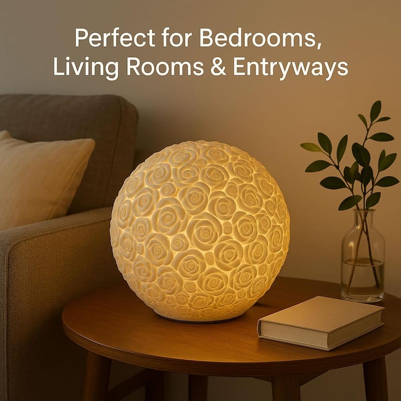 Rose Ball Lamp Sculpted Sandstone Table Lamp Ambient Home Lighting