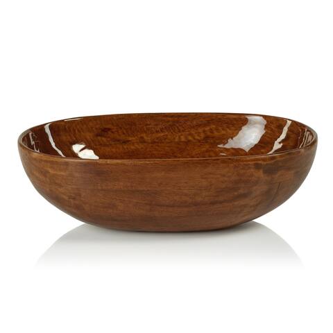 Prato Oval Mango Wood Bowl in Walnut Enamel