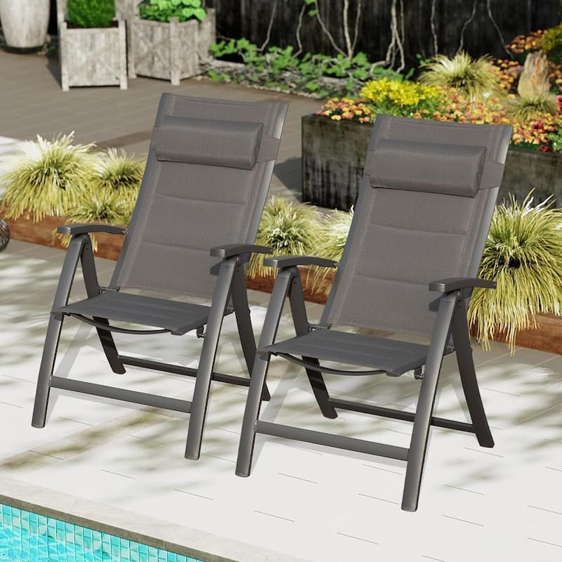 Patio Folding Chairs Set of 2, Padded Textilene Fabric Seat