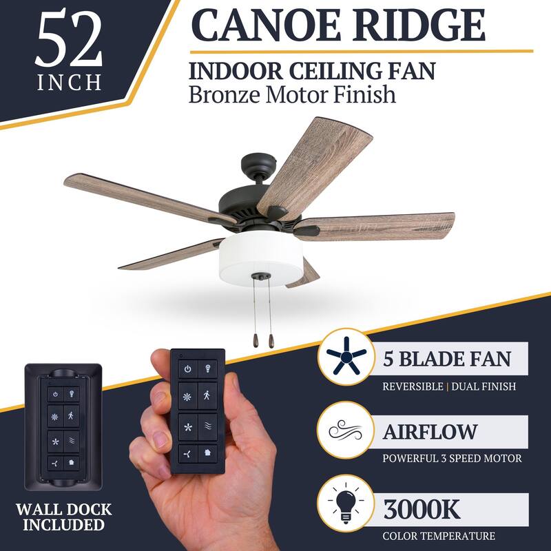 The Gray Barn Hatekin Farmhouse 52-inch Aged Bronze LED Ceiling Fan in Linen Drum Light in 3-speed Remote
