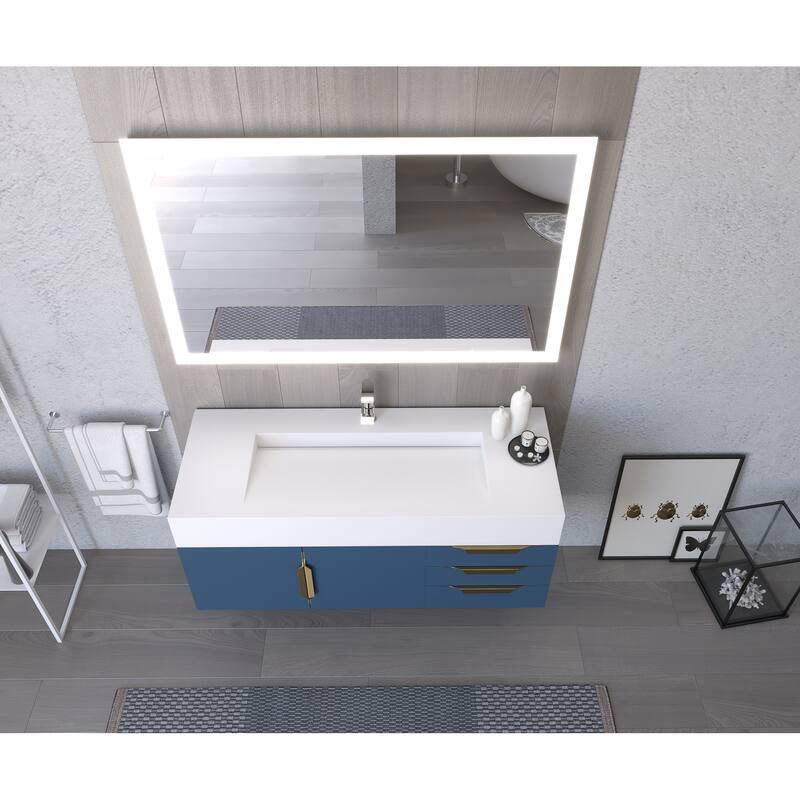 Nile 48" Wall Mounted Bathroom Vanity Set w/ White Top