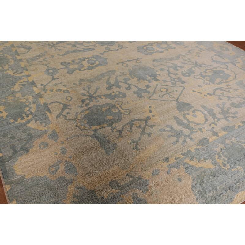 Vegetable Dye Floral Oushak Turkish Rug Hand-Knotted Wool Carpet - 9'6" x 11'11"