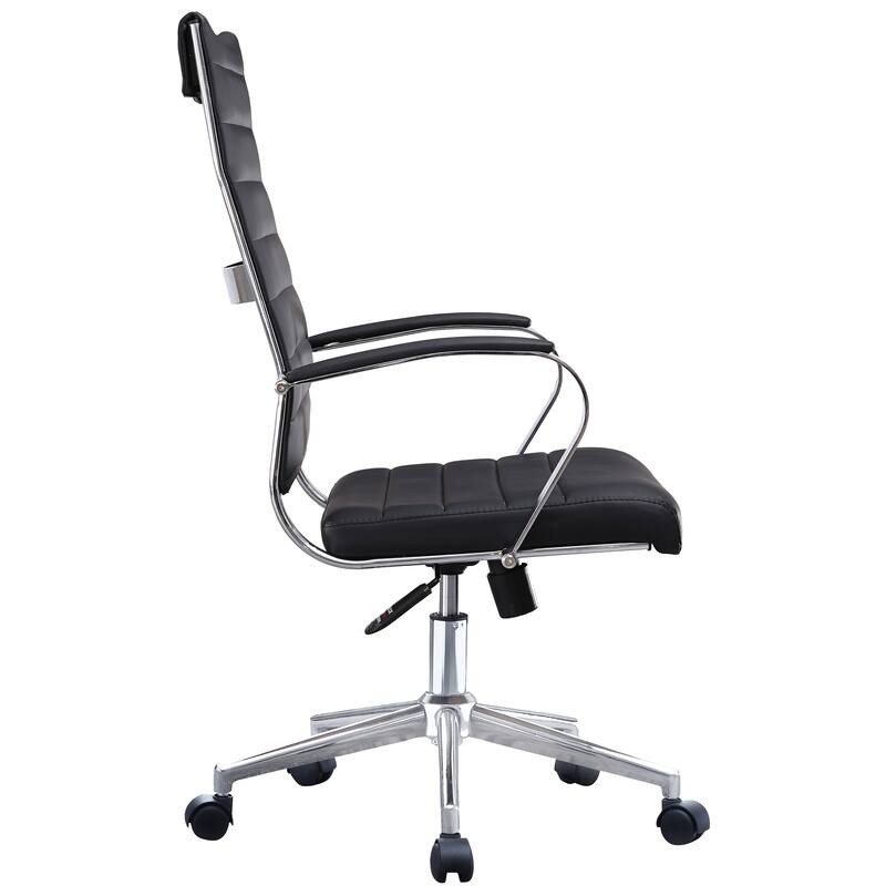 Modern High Back Office Chair Ribbed PU Leather Swivel Tilt Conference Room Computer Desk Cushion Seat Boss