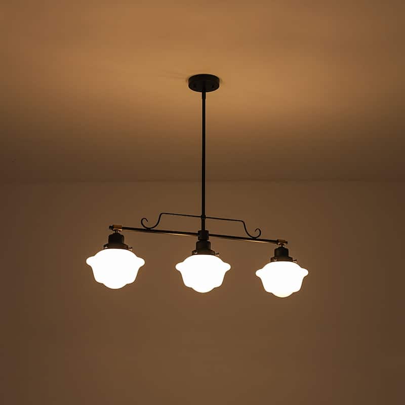 Vintage 3-Light School House Glass Linear Chandelier