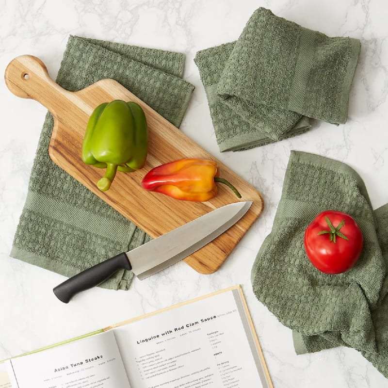 Waffle Terry Kitchen Dishtowels - 26" - Artichoke Green - Set of 4