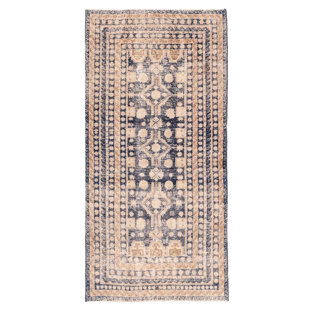 ECARPETGALLERY Hand-knotted Antalya Vintage Dark Navy Wool Rug - 3'0 x 6'6