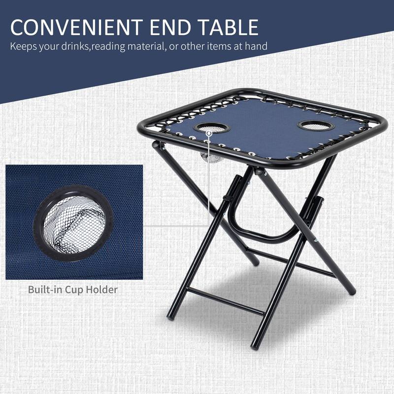 3-Piece Folding Outdoor Zero Gravity Lounge Chair Set with Side Table, Folding Chairs with Cupholders & Pillows