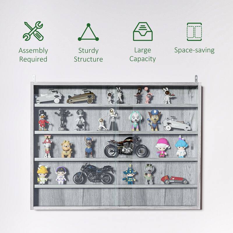 HOMCOM 5-Tier Display Cabinet, Glass Display Case with 2 Doors and Adjustable Shelves