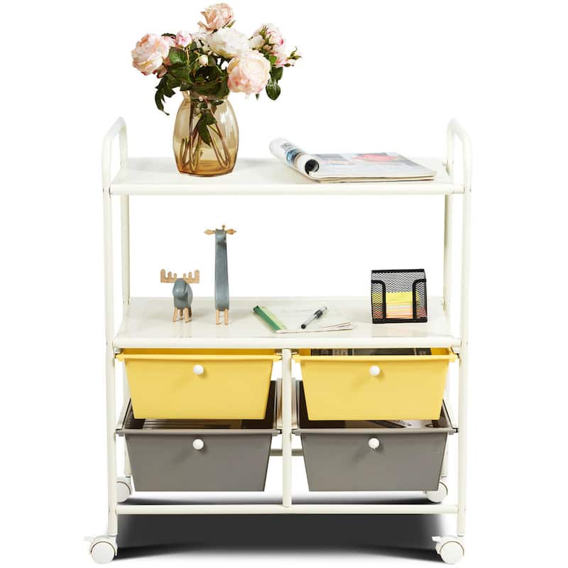 Gymax 4 Drawers Rolling Storage Cart Metal Rack Shelf Home Office - See Details