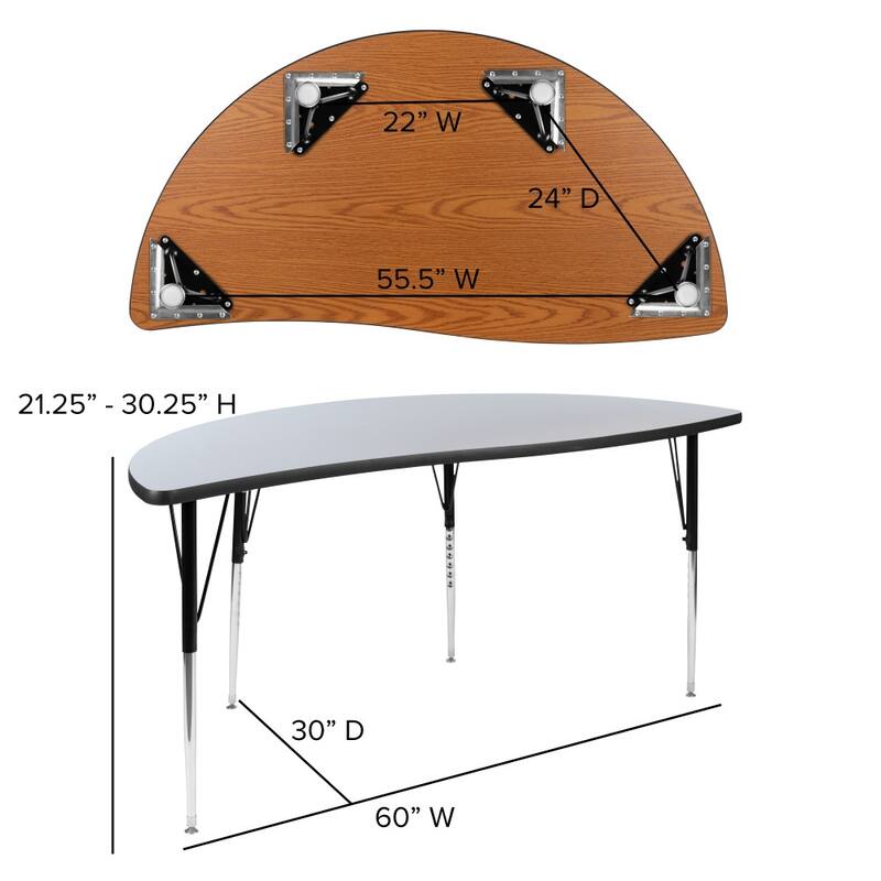 60" Half Circle Wave Collaborative Grey Adjustable Height Activity Table