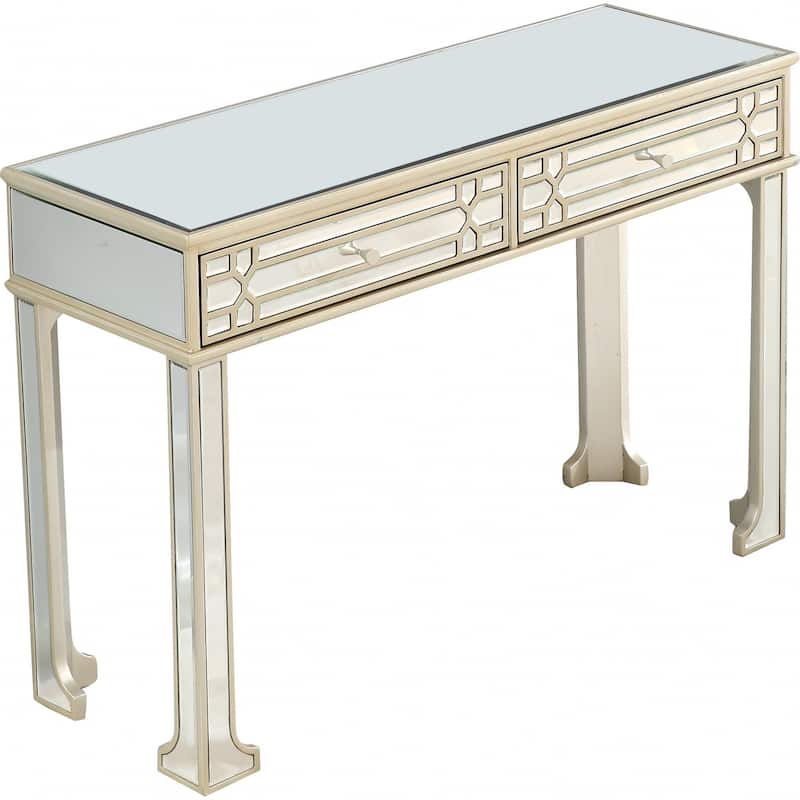Champagne Glass Mirrored Console Table, 2 Drawers and Geometric Legs - 48" L x 16.8" W x 32" H
