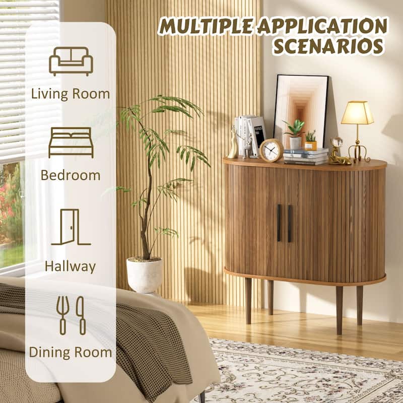 VEIKOUS Wooden Storage Sideboard with Tambour Doors, Ample Storage for Kitchen, Living Room, Bedroom