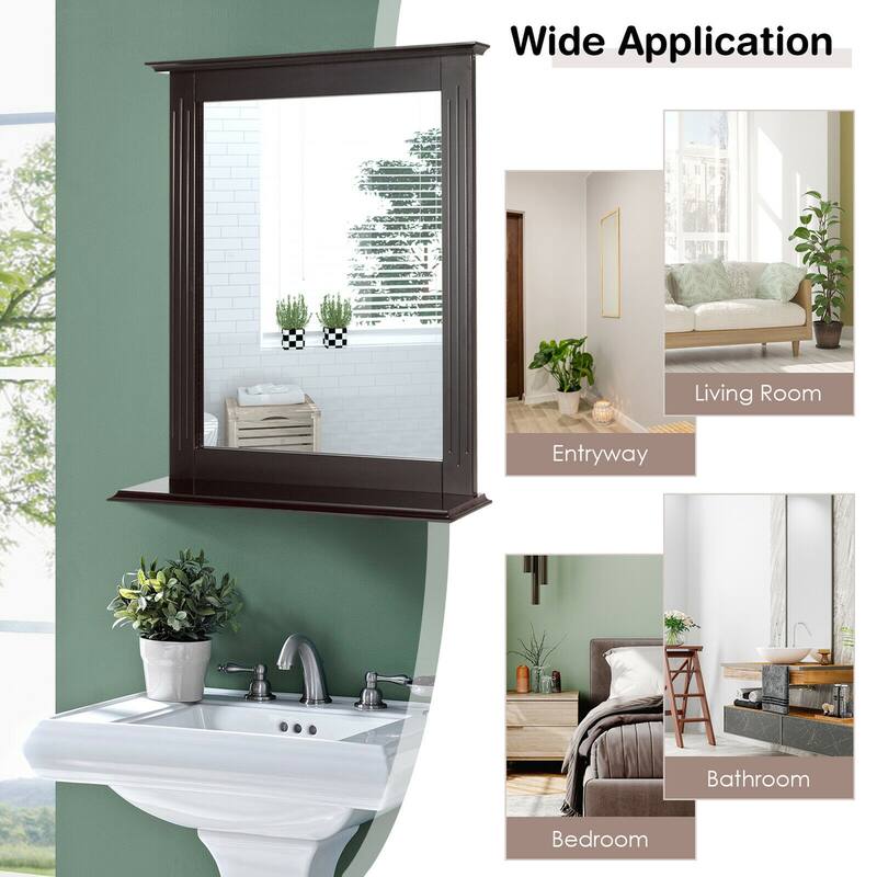 Gymax Bathroom Wall-Mounted Mirror W/Shelf Vanity Makeup Mirror