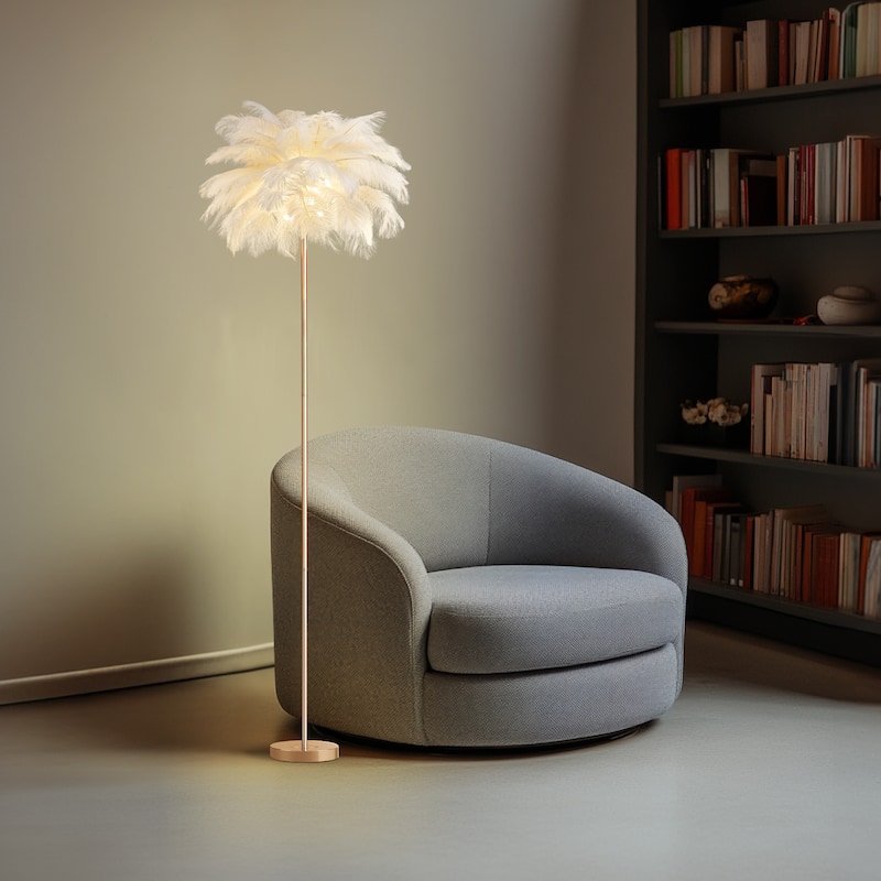 63 Inch Feather Tripod Floor Lamp With Bulbs