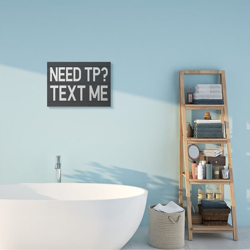 Stupell Text Me for TP Rustic Inspired Bathroom Sign Canvas Wall Art Design By Daphne Polselli