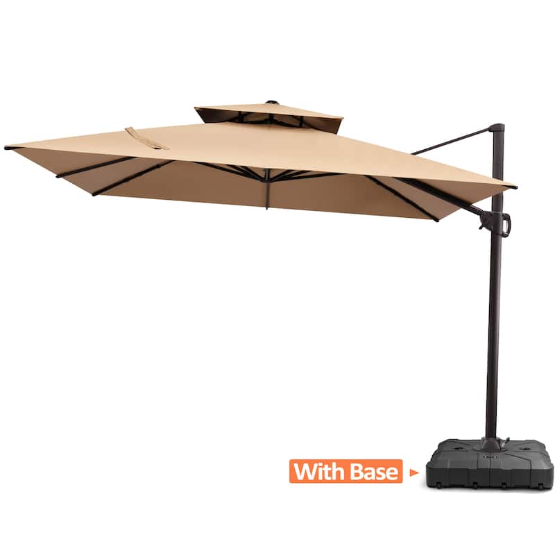 Pellebant Outdoor Patio Cantilever Offset Umbrella 11 ft Double Top - Tan-WithBase
