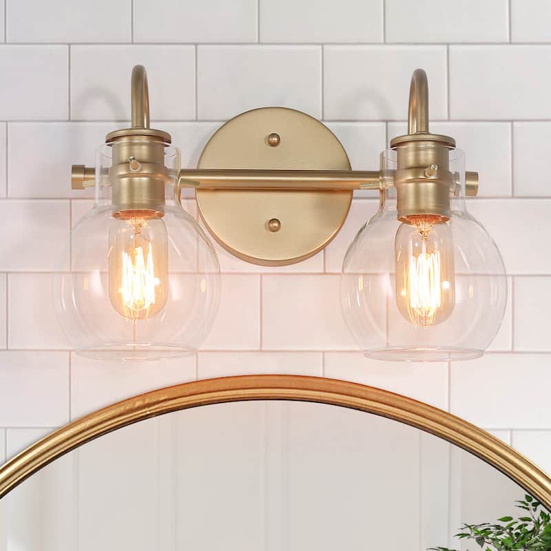 Modern Gold 2-Light Bathroom Vanity Lights Wall Sconces - L 13"x W 7"x H 9"