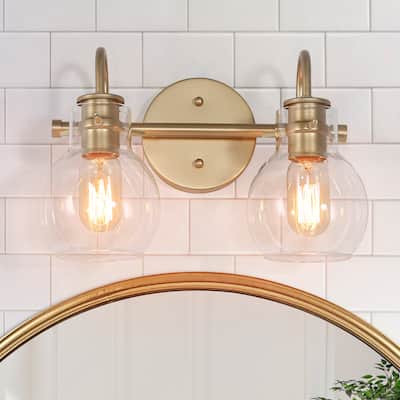 Modern Gold 2-Light Bathroom Vanity Lights Wall Sconces - L 13"x W 7"x H 9"