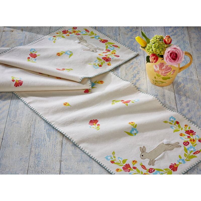 Cottontail Bunny Rabbit Blossom Floral Easter Table Runner