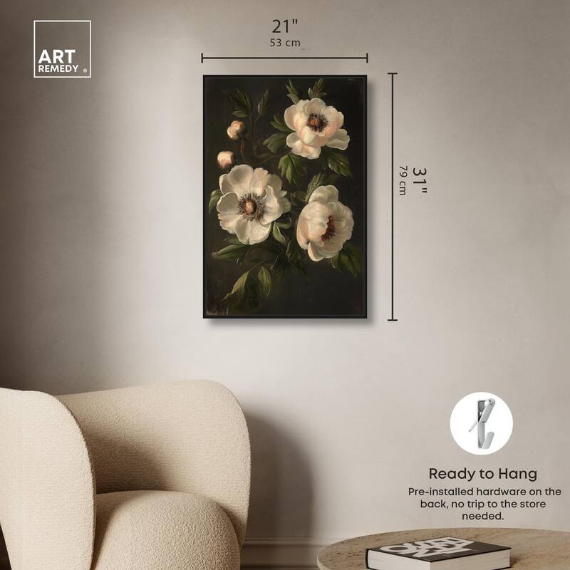 White Peonies in Dark I Canvas by Art Remedy
