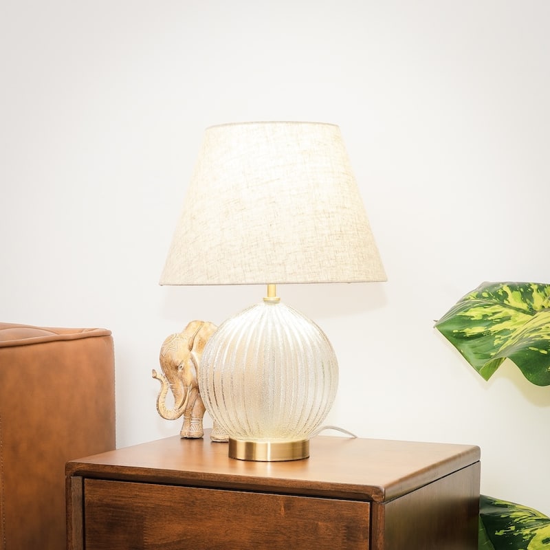 Serene Radiance Ribbed Glass Table Lamp - Brass