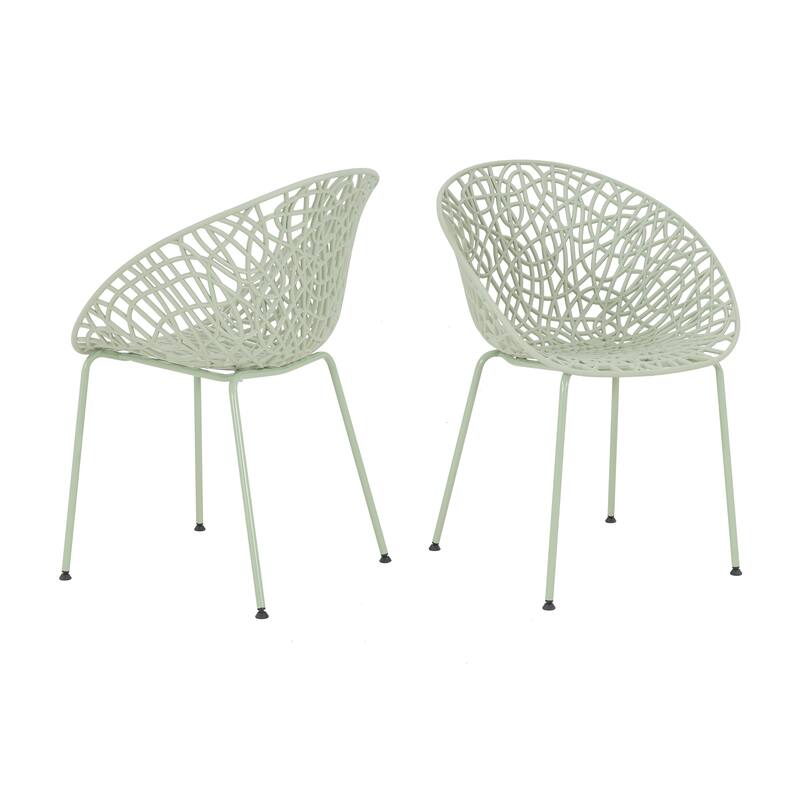 Roomfitters Neiman Outdoor Plastic Dining Chairs with Iron Legs, Modern Diamond Pattern, Set of 2