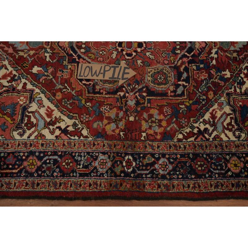 Hand Knotted Oriental 100% Wool Carpet Traditional Medallion Oranges & Rust Heriz (serapi) Area Rug - 4' 6'' X 4' 0''