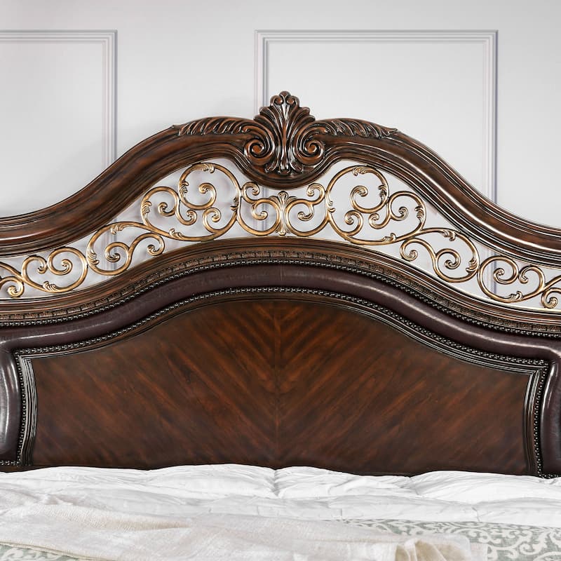 Furniture of America Pune Traditional Brown Wood Carved Panel Bed