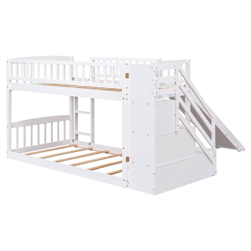 Merax Wood Twin over Twin Bunk Bed with 2-Drawers and Slide