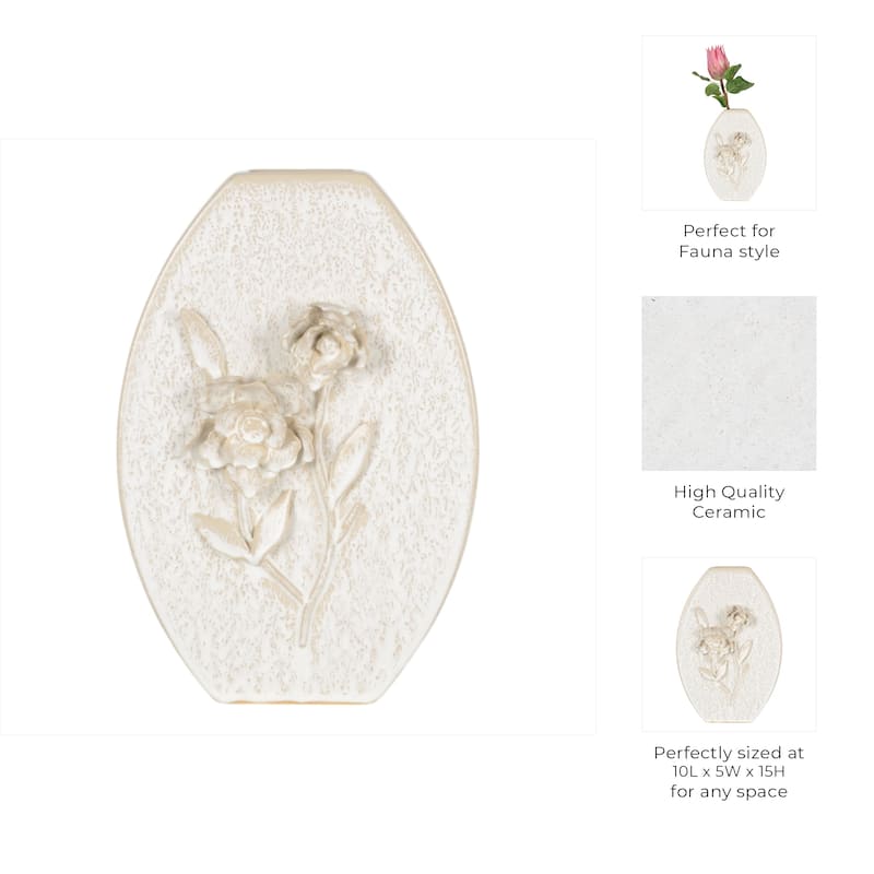 Ceramic Earthenware Textured Vase with Tapered Rim and Organic Pattern