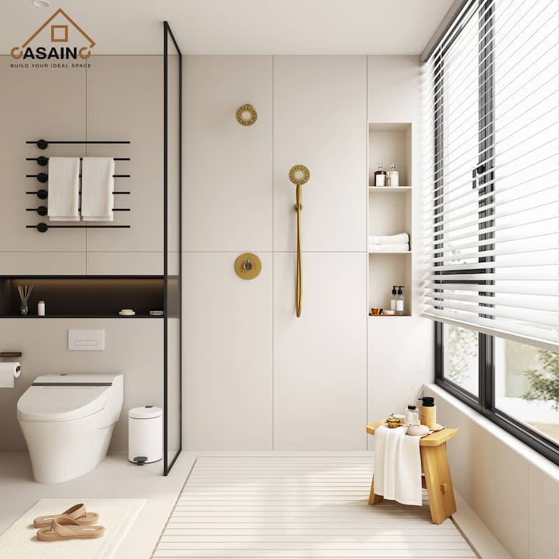 CASAINC 2-Spray 5 in. Shower Faucet Kit Wall Mounted Fixed and Handheld Dual Shower Heads 1.8 GPM - 5" x 5"