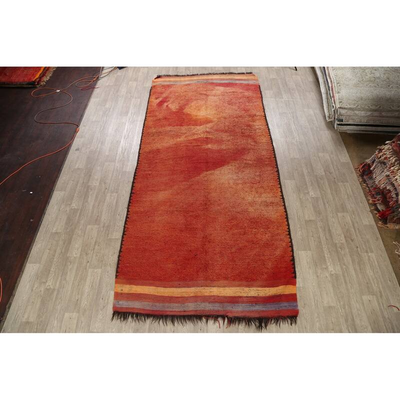 Antique Tribal Moroccan Oriental Area Rug Wool Handmade Carpet - 6'4" x 13'6"