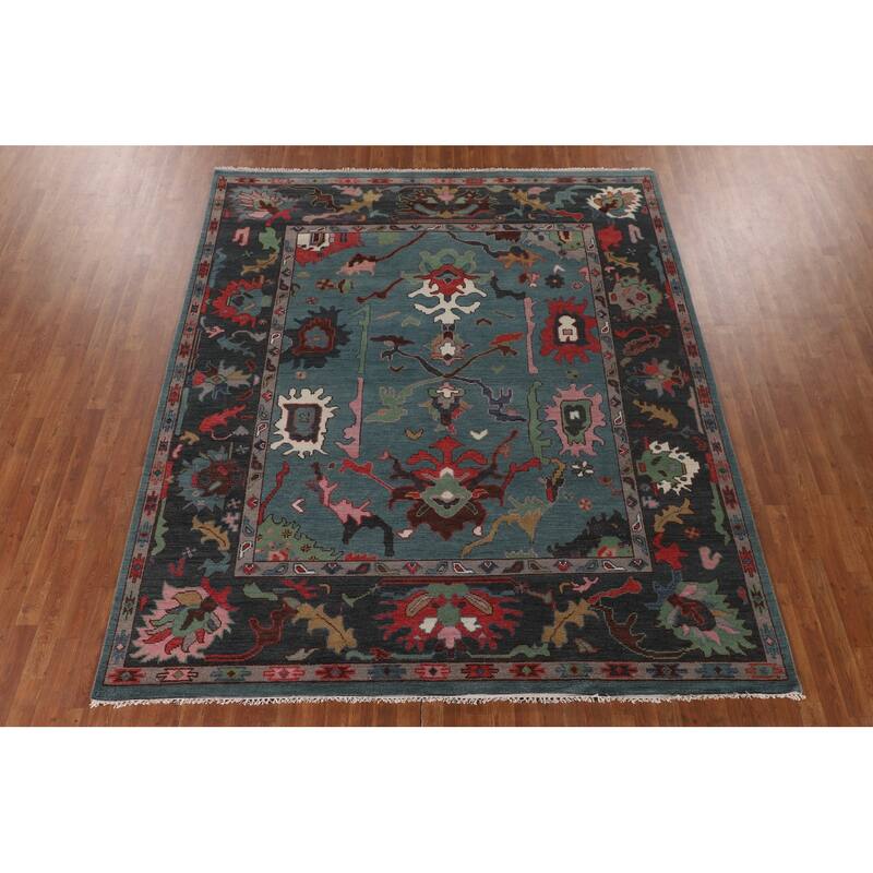 All-Over Oushak Oriental Area Rug Hand-Knotted Wool Carpet - 8'4" x 9'9"