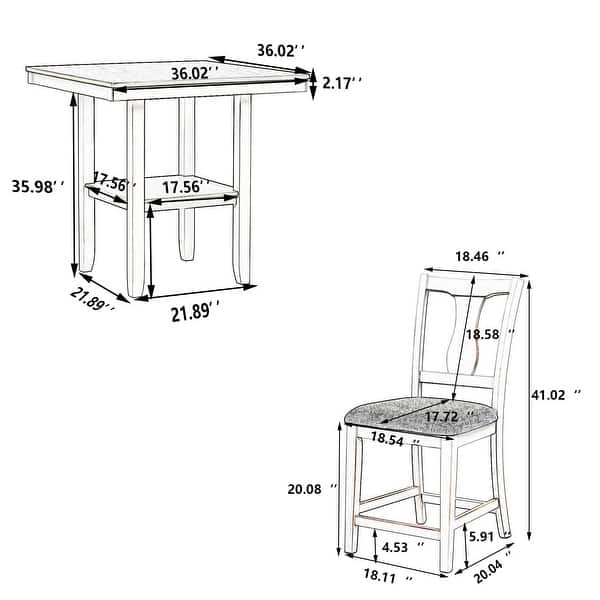 Farmhouse 5Piece Dining Set with Storage Shelf and Upholstered Chairs
