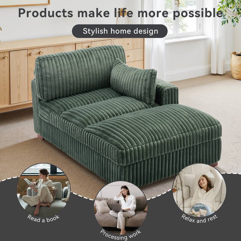 UIXE Upholstered Plush Chaise Lounge Chair For Interior