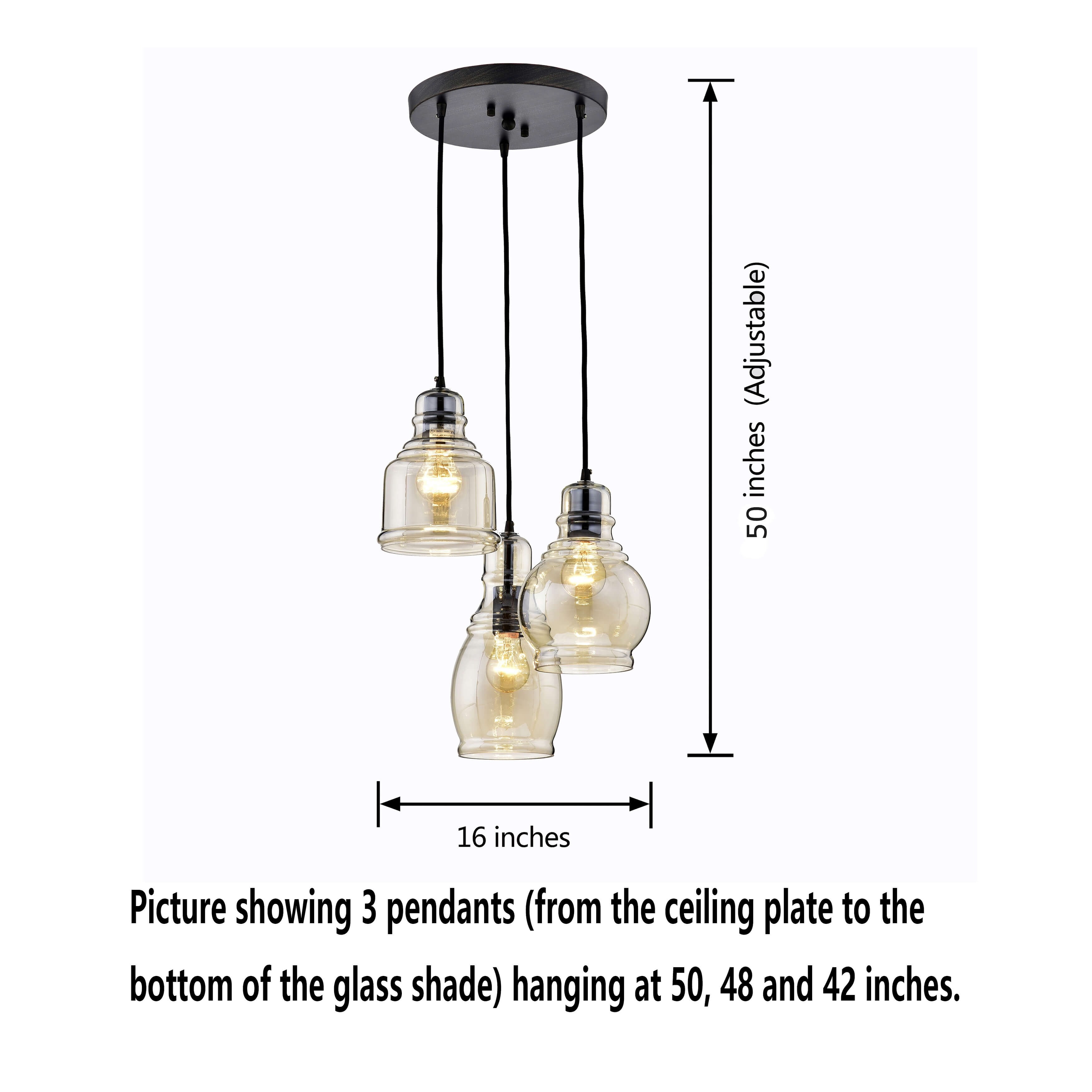 Mariana Antique Black Cognac Glass 3-light Cluster Pendant