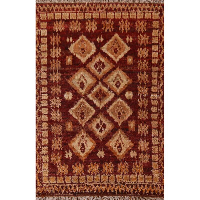 Hand Knotted Oriental 100% Wool Carpet Modern Tribal Red Moroccan Area Rug - 8' 0'' X 5' 7''