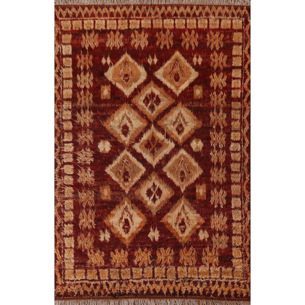 Hand Knotted Oriental 100% Wool Carpet Modern Tribal Red Moroccan Area Rug - 8' 0'' X 5' 7''