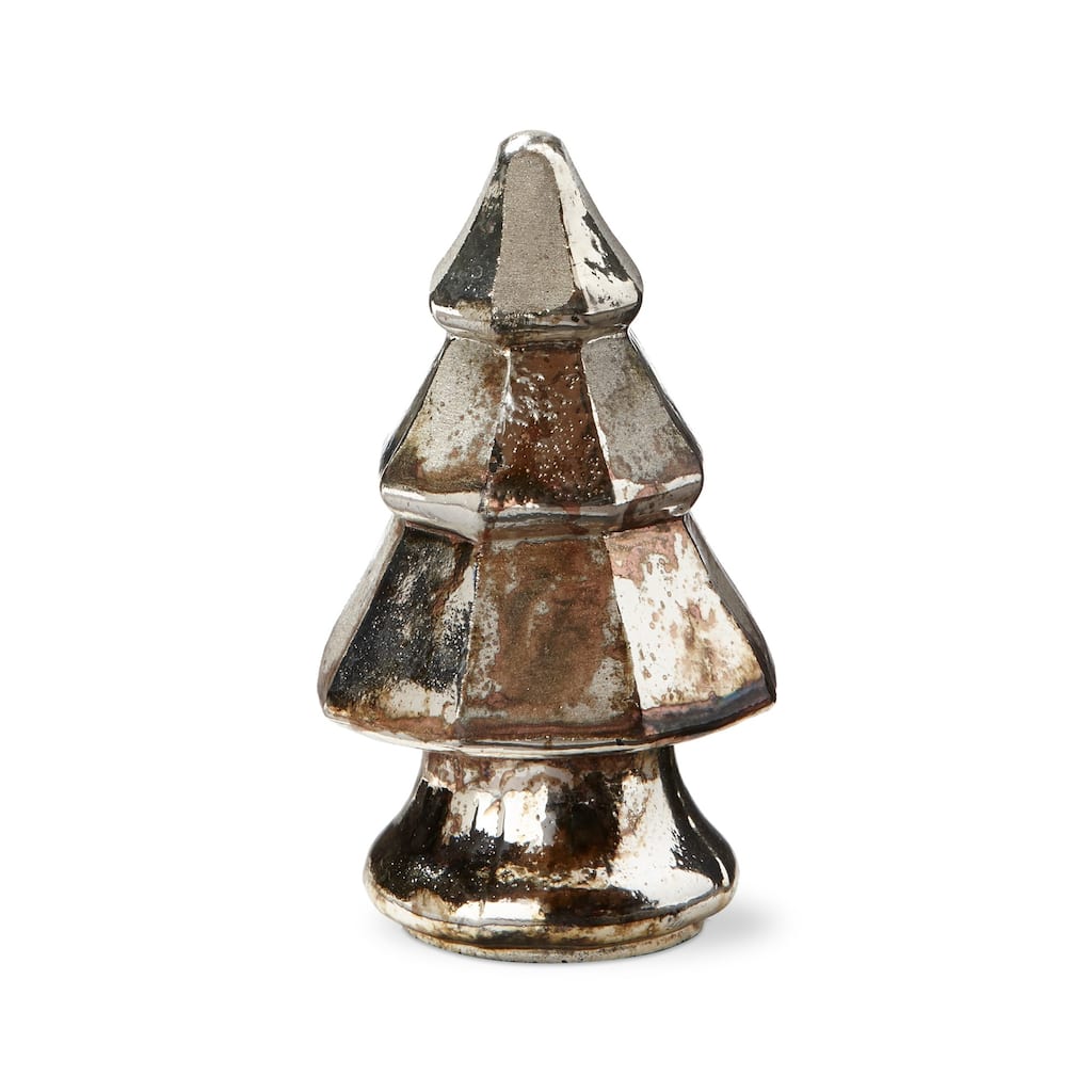 Small Antique Gold Lustre Glass Tree Decor - Holiday Decorative Figurine, 4.75" H x 3" Dia, Perfect for Christmas Decor