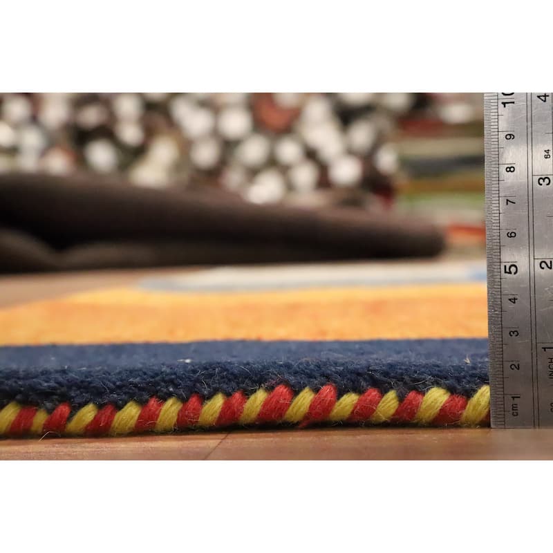 Hand Knotted Oriental 100% Wool Carpet Modern Geometric Multi-Colored Gabbeh Area Rug - 6' 5'' X 4' 6''
