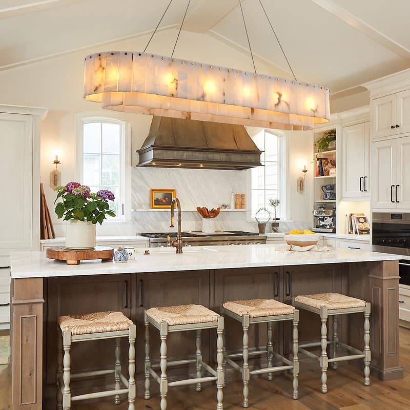 KAYLA 54in 14-Light White Alabaster Adjustable Chandelier