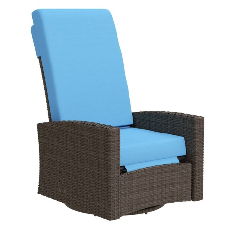 Steel PE Rattan Swivel Outdoor Recliner Chair 360 Degree Swiveling Base - 26.4" W x 37.4" D x 37" H - Sky Blue