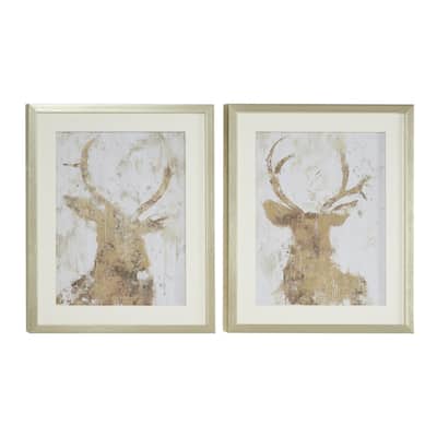 Polystone Deer Home Wall Decor with Silver Frame - Set of 2 White - Roche River Decor