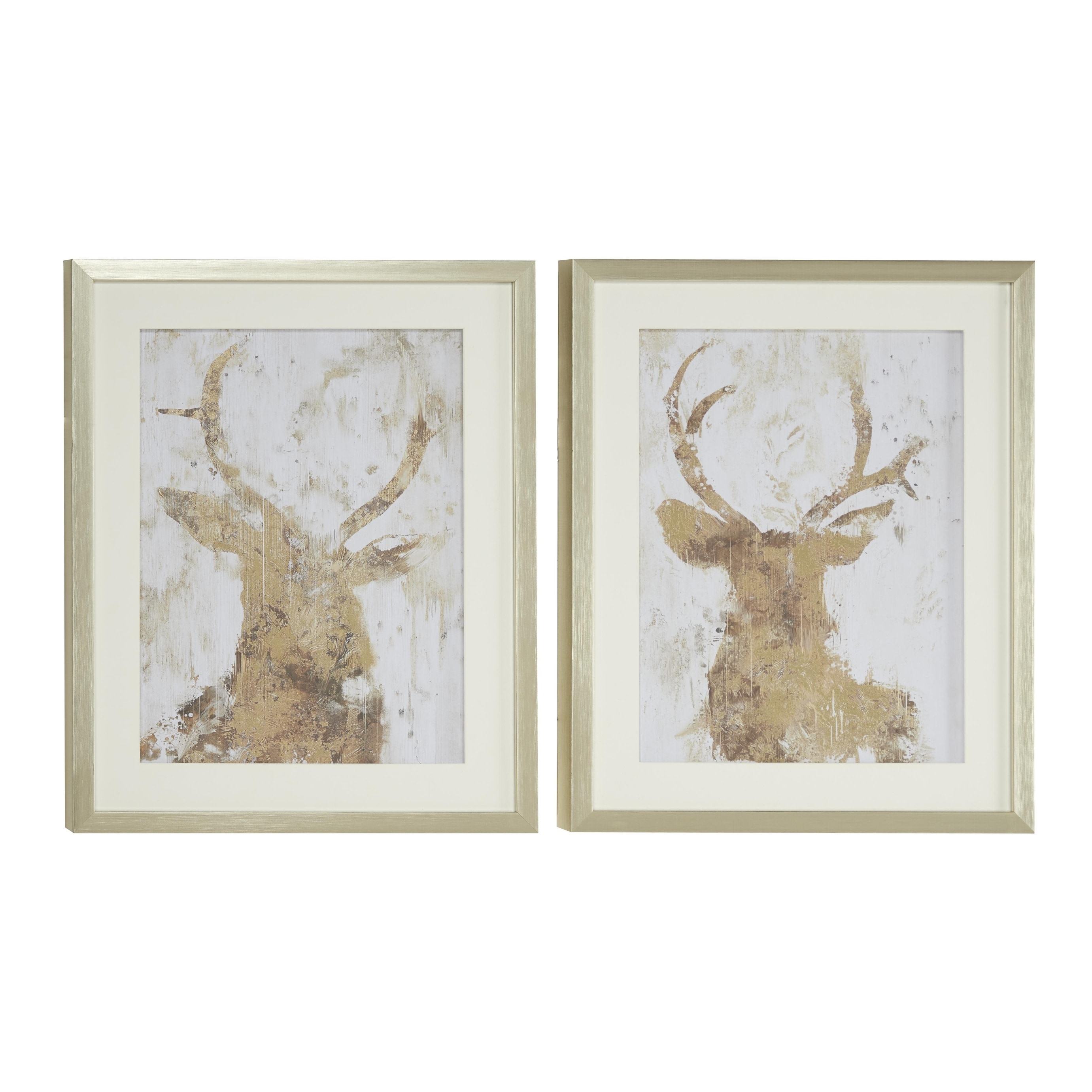 Polystone Deer Home Wall Decor with Silver Frame - Set of 2 White - Roche River Decor