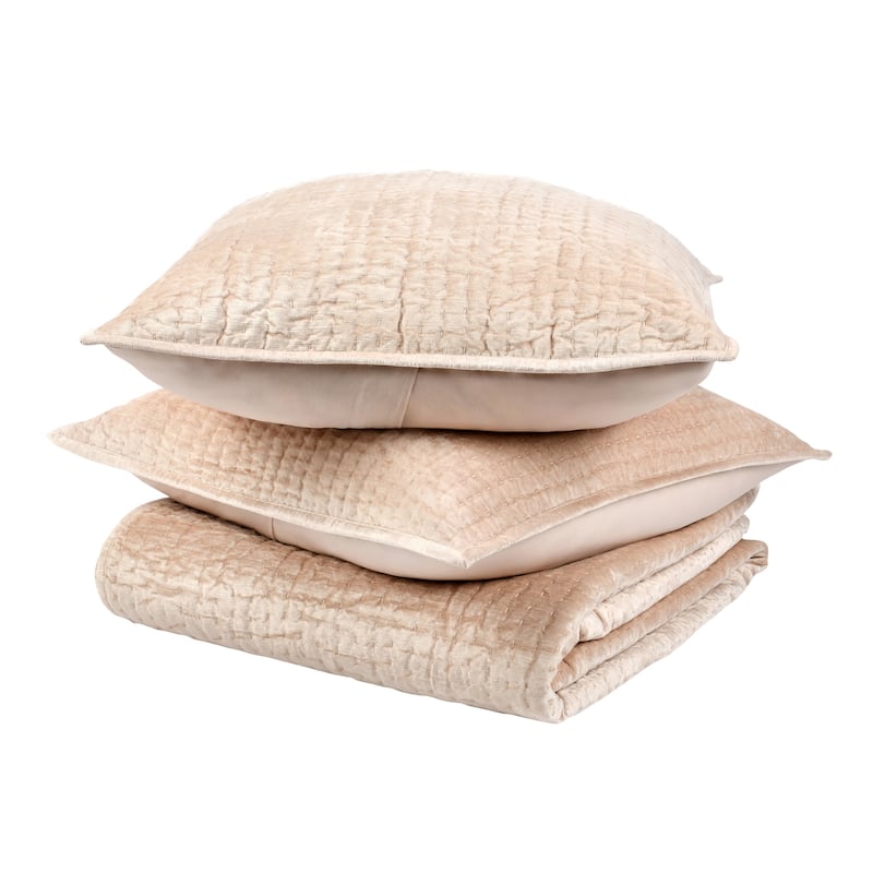 Villa by Classic Home Dimitry 3-Piece Velvet Quilt Set in Nude