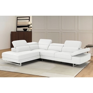 Picone White Leather Sectional Sofa with Chaise and Adjustable ...