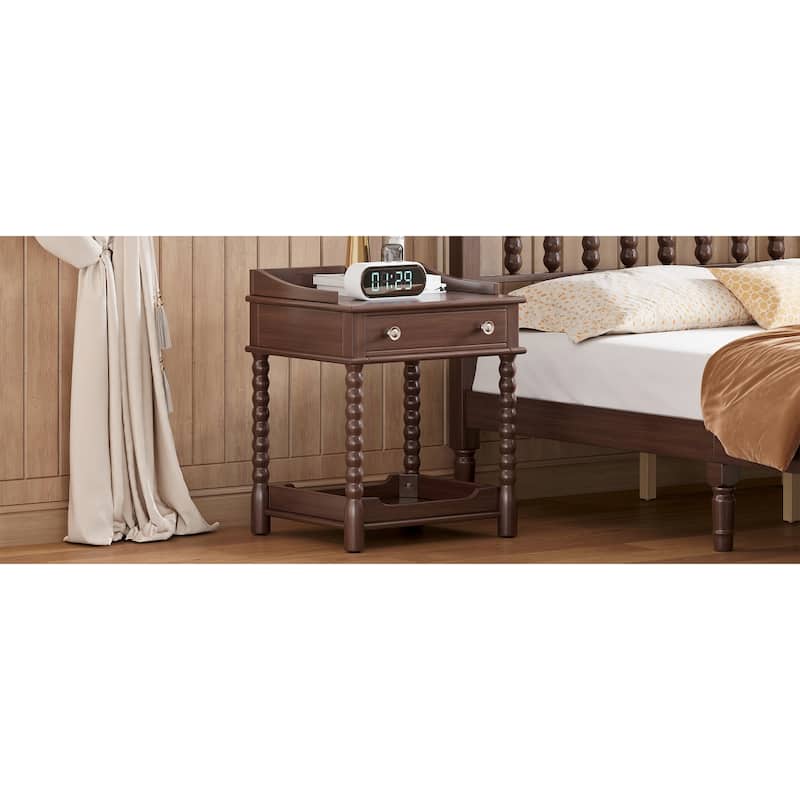 Retro Style Wooden Platform Bed Set