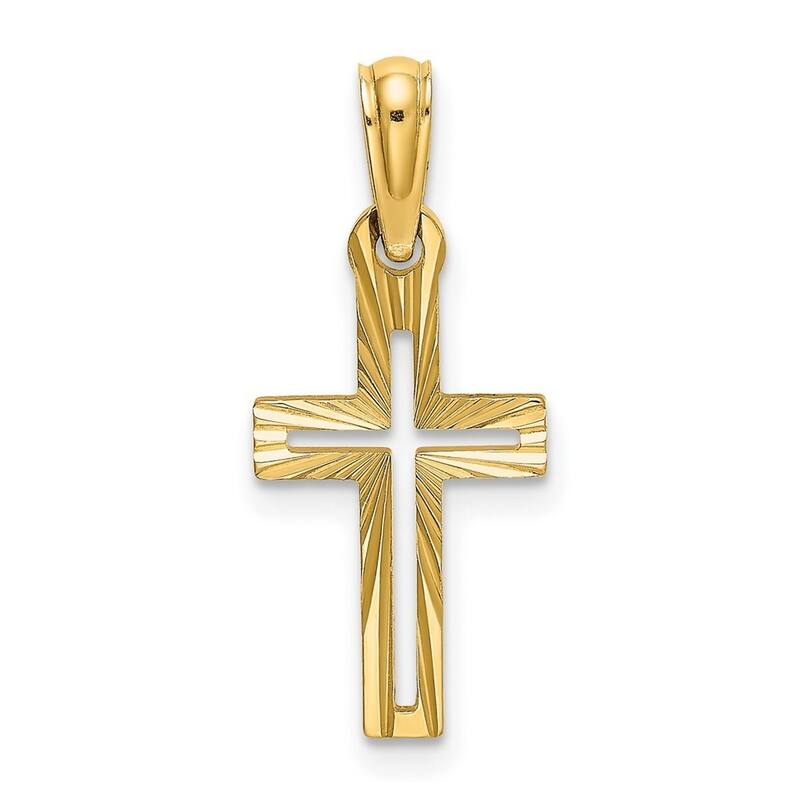 Curata 14k Yellow Gold Mini Diamond Cut Cut-out Cross Necklace 12mm x 22mm