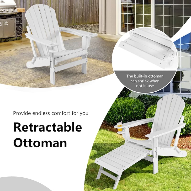 Costway Patio Folding Adirondack Chair HDPE All-Weather Pull-Out - 30''x 53''x 36.5''